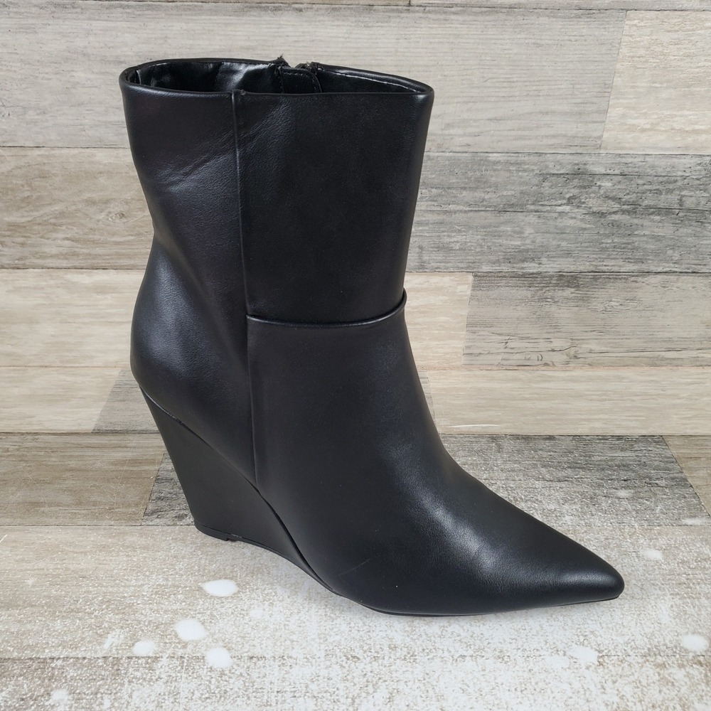 The Drop Gina Womens Midshaft Boots Sz 8.5‎ Black Leather Side Zip Pointed Toe